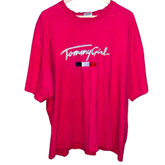 Tommy Girl Women's 2XL Vintage Embroidered Patch y2k Red Casual Tshirt - Picture 1 of 8